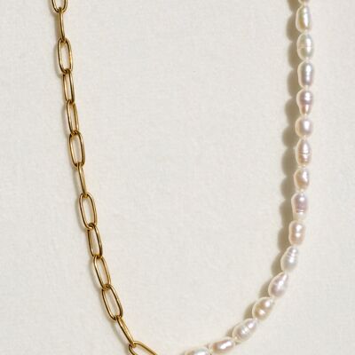 Adina - Half Pearl Half Paperclip Necklace