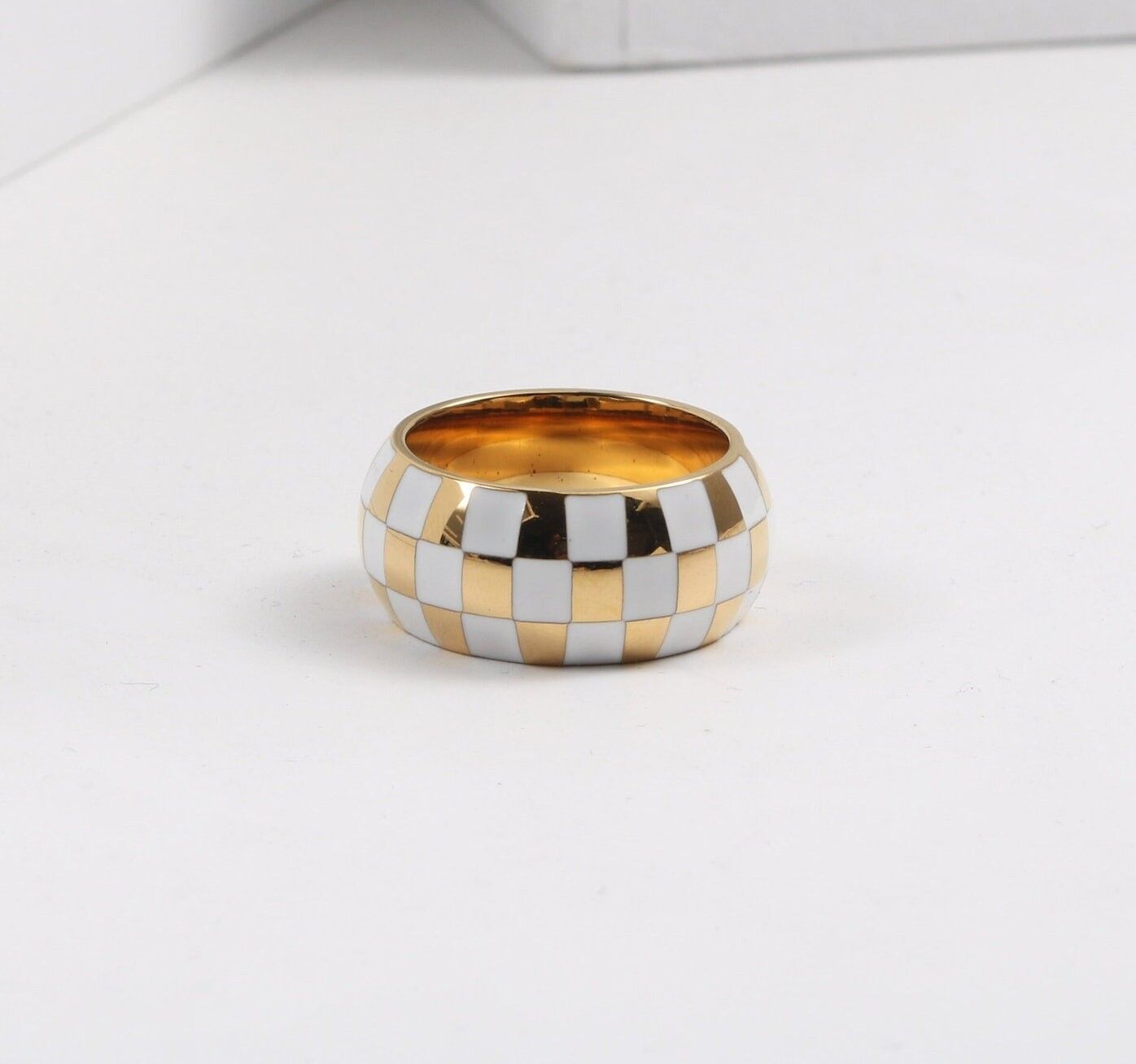 Sofia - White & Gold Karo Dome Ring