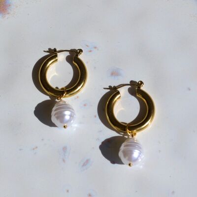 Aurora - Detachable Large Pearl Hoops