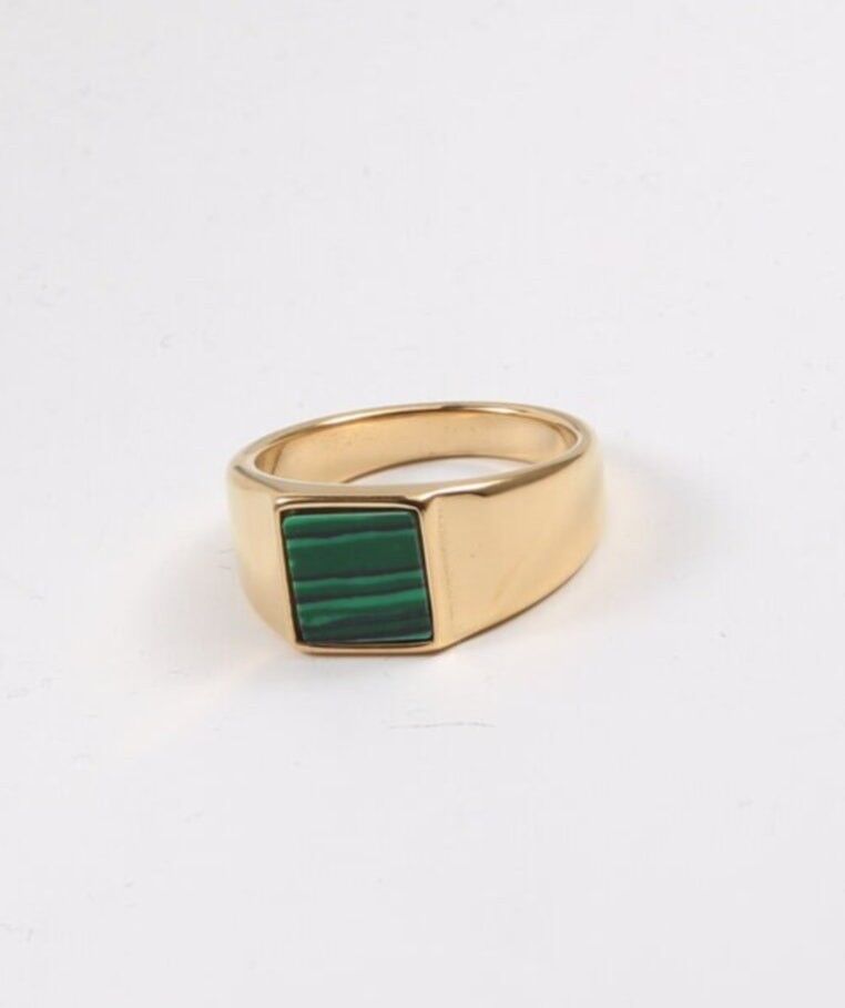 Lily - Square Malachite Signet Enamel Ring