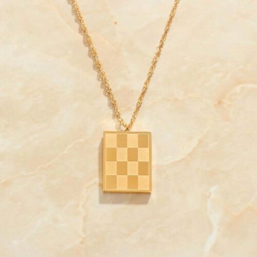 Zeno - Checkerboard Gold Pendant Necklace