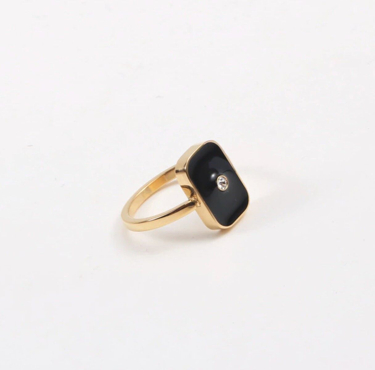 Sascha - Geometric Black Enamel Square Ring