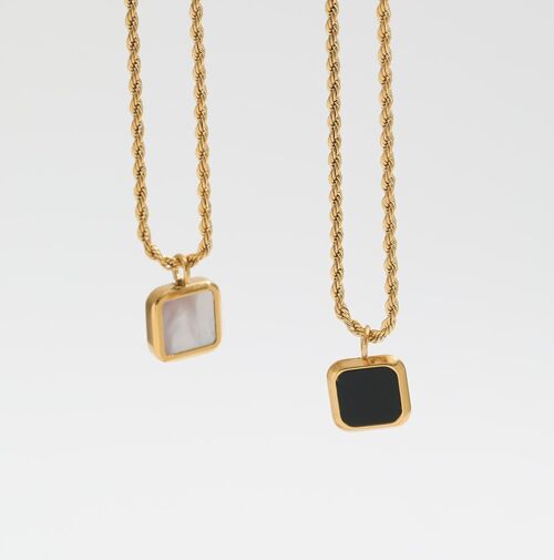 Maxime - Square Black Enamel Twisted Pendant Necklace