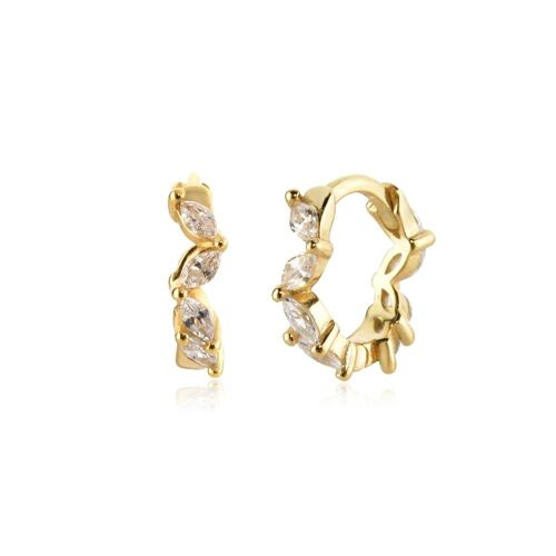 Jehanne - Dainty Leaf Crystal Huggie Earrings