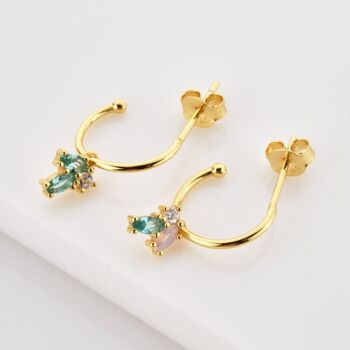 Aceline - Boucles d'oreilles créoles à breloques multi-fleurs 2