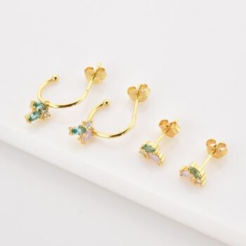 Aceline - Boucles d'oreilles créoles à breloques multi-fleurs 3