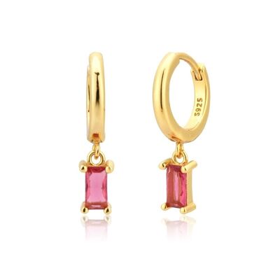 Bevise - Dainty Square Charm Crystal Huggy Pendientes