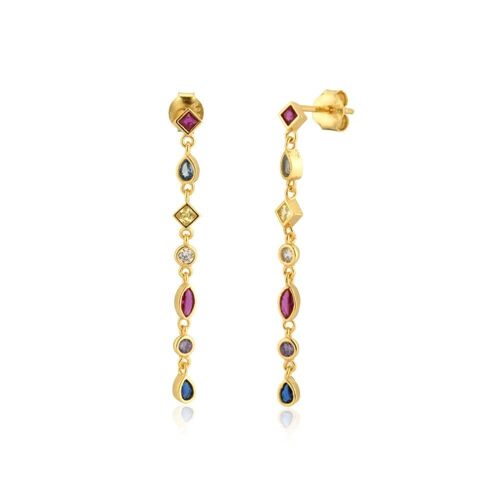 Edingburgh - Long Bezel Duster Earrings in Rainbow