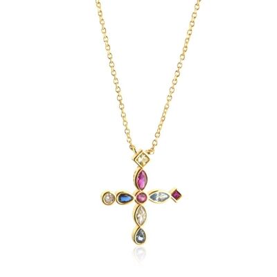 Edinburgh - Cross Bezel Necklace Pendant in Rainbow