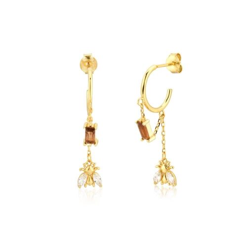 Geneve - Honey Bee Chain Bezel Huggie Earrings