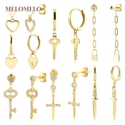 OLESIA - Heart & Swords Cz Crystal Huggy Charm Earrings