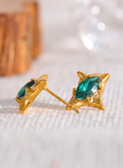 Rafael - Green Emerald Crystal Spike Earring Studs