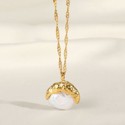 Piotr - Crescent Gold Moon Natural Pearl Coin Pendant