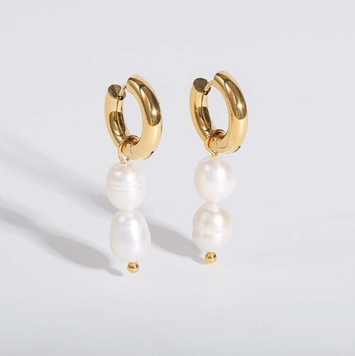 Marc - Gold Hoop Double Pearl Earrings