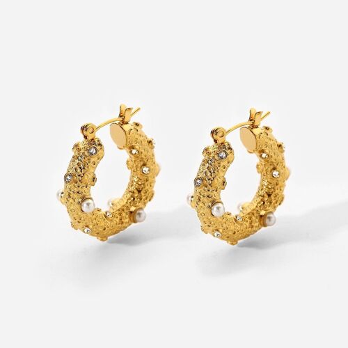 Joana - Textured Gold Hoop Seed Pearl Earrings