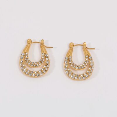 Beth - Oval Double Crystal Pavé Hoop Earrings