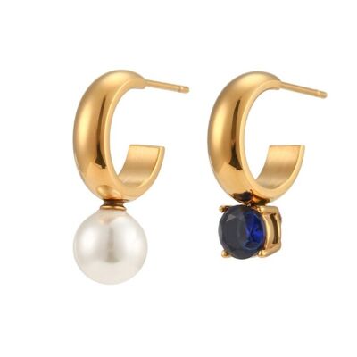 Mar - Asymmetrical Pearl & Crystal Huggie Earrings
