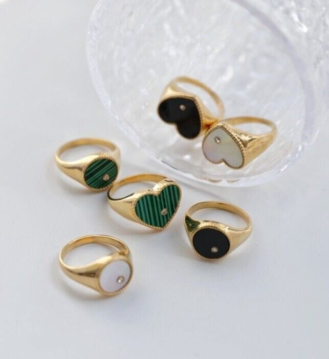 Pisa - Shell, Onyx and Malachite Statement Rings