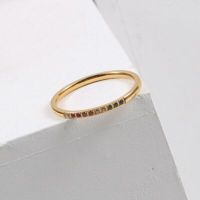 Ecco - Anillo apilable de oro arcoíris Dainty