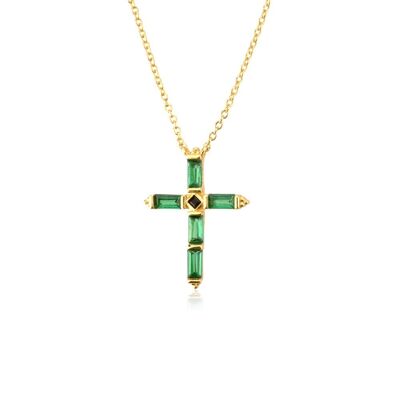 Cyzarine - Collier pendentif croix en cristal baguette