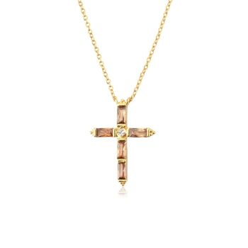 Cyzarine - Collier pendentif croix en cristal baguette 7