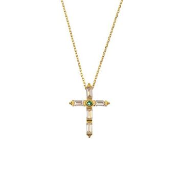 Cyzarine - Collier pendentif croix en cristal baguette 11