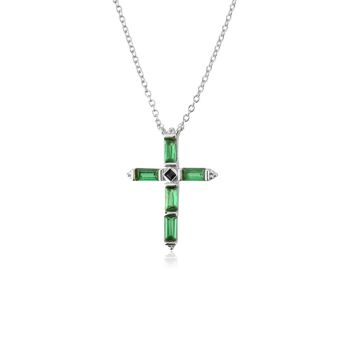 Cyzarine - Collier pendentif croix en cristal baguette 18