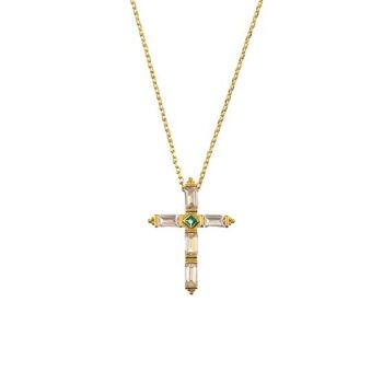 Cyzarine - Collier pendentif croix en cristal baguette 22