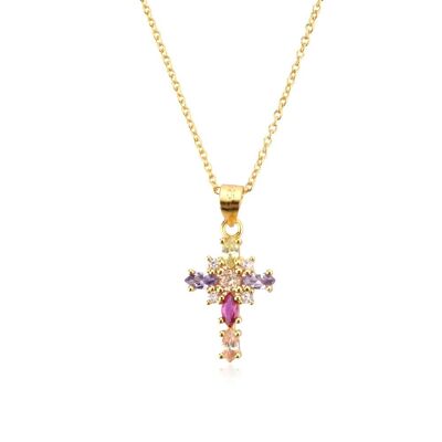 Quito - Fascino per collana con croce multi-pietra preziosa luminosa