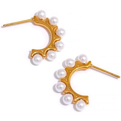 Karolek - Pendientes Huggie de oro con incrustaciones de perlas
