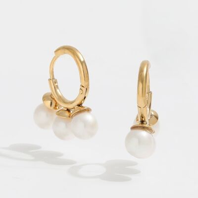 Kiril - Triple Pearl Row Gold Huggie Earrings