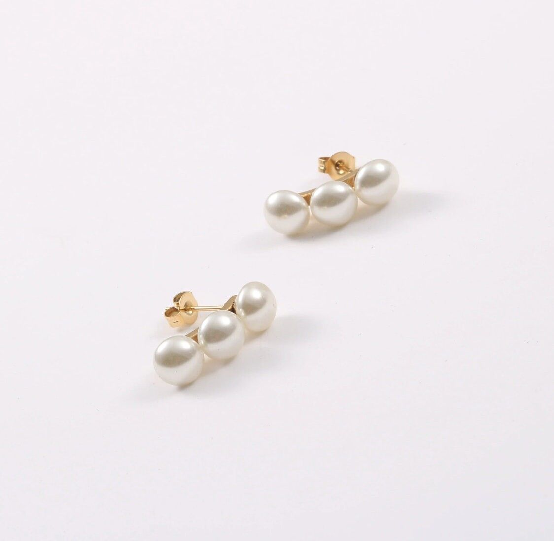 Kisa - Triple Pearl Gold Bar Earrings