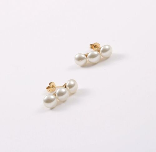 Kisa - Triple Pearl Gold Bar Earrings