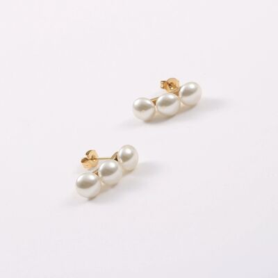 Kisa - Triple Pearl Gold Bar Earrings