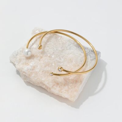 Kolya - Dainty Pearl Crystal Cuff Bangles 2 Estilos