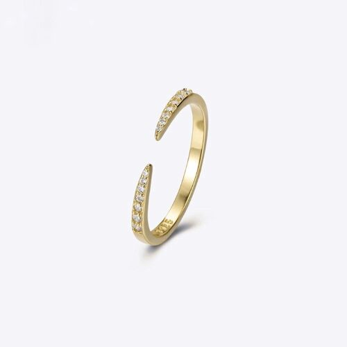 Jasha - Twing Open Simple Gold Pave Ring Band