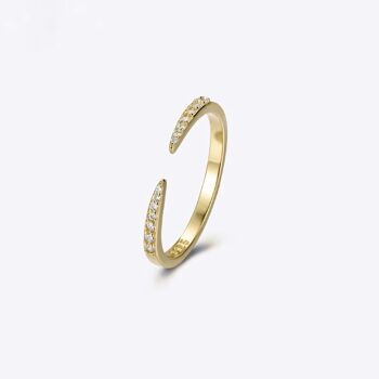 Jasha - Twing Open Simple Gold Pave Ring Band 1