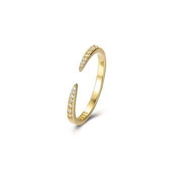 Jasha - Twing Open Simple Gold Pave Ring Band 6