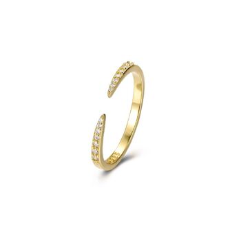 Jasha - Twing Open Simple Gold Pave Ring Band 7