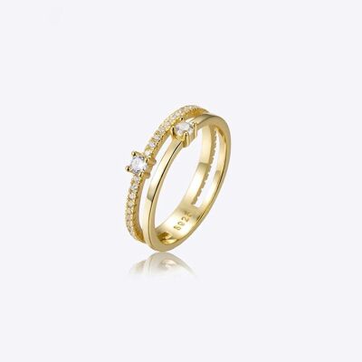 Kiril - Bague double anneau pavé de diamants