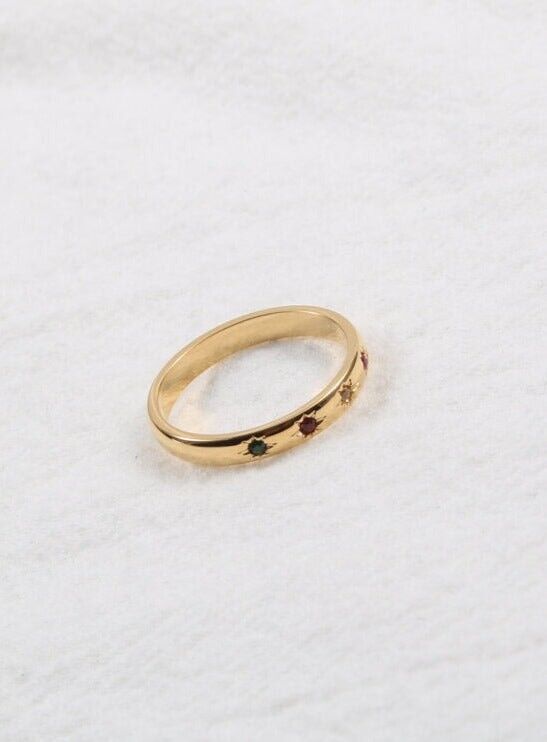 Sandra - Celestial Rainbow Gold Stacking Ring