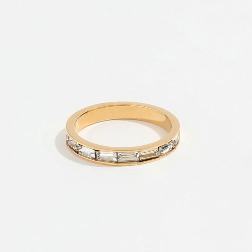 Samoa - Dainty Baguette Crystal Gold Band