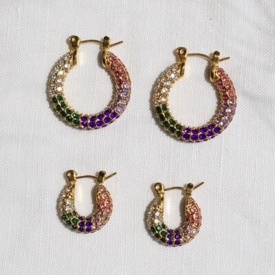 Center - Rainbow Crystal Paved Hoops 2 Sizes