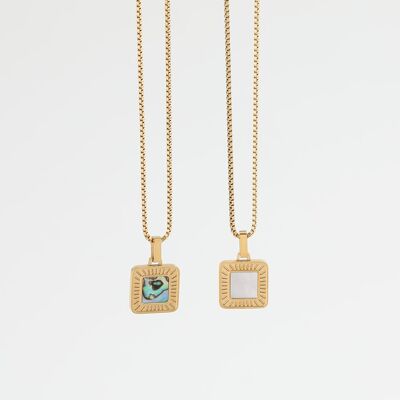 Earl - Square Abalone & White Shell Ray Pendant Necklace