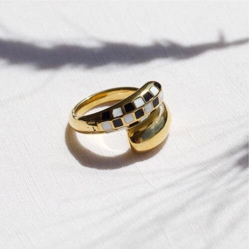 Effie - Checkboard Asymmetrical Droplet Gold Ring