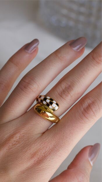 Effie - Bague Gouttelette Asymétrique Damier Or 2