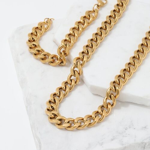 Haja - Chunky Cuban Chain Necklace & Bracelet Gold