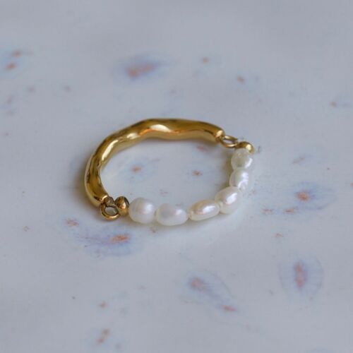 Hubert - Half Pearl Half Gold Band Textured Ring