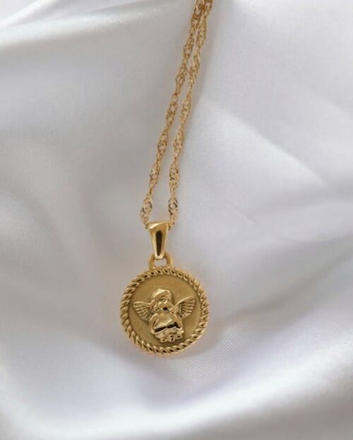 Kiki - Baby Angel Round Charm Pendant Necklace