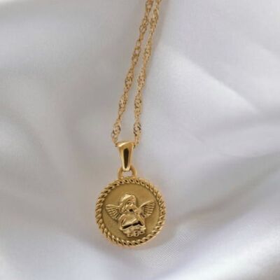 Kiki - Baby Angel Round Charm Pendant Necklace